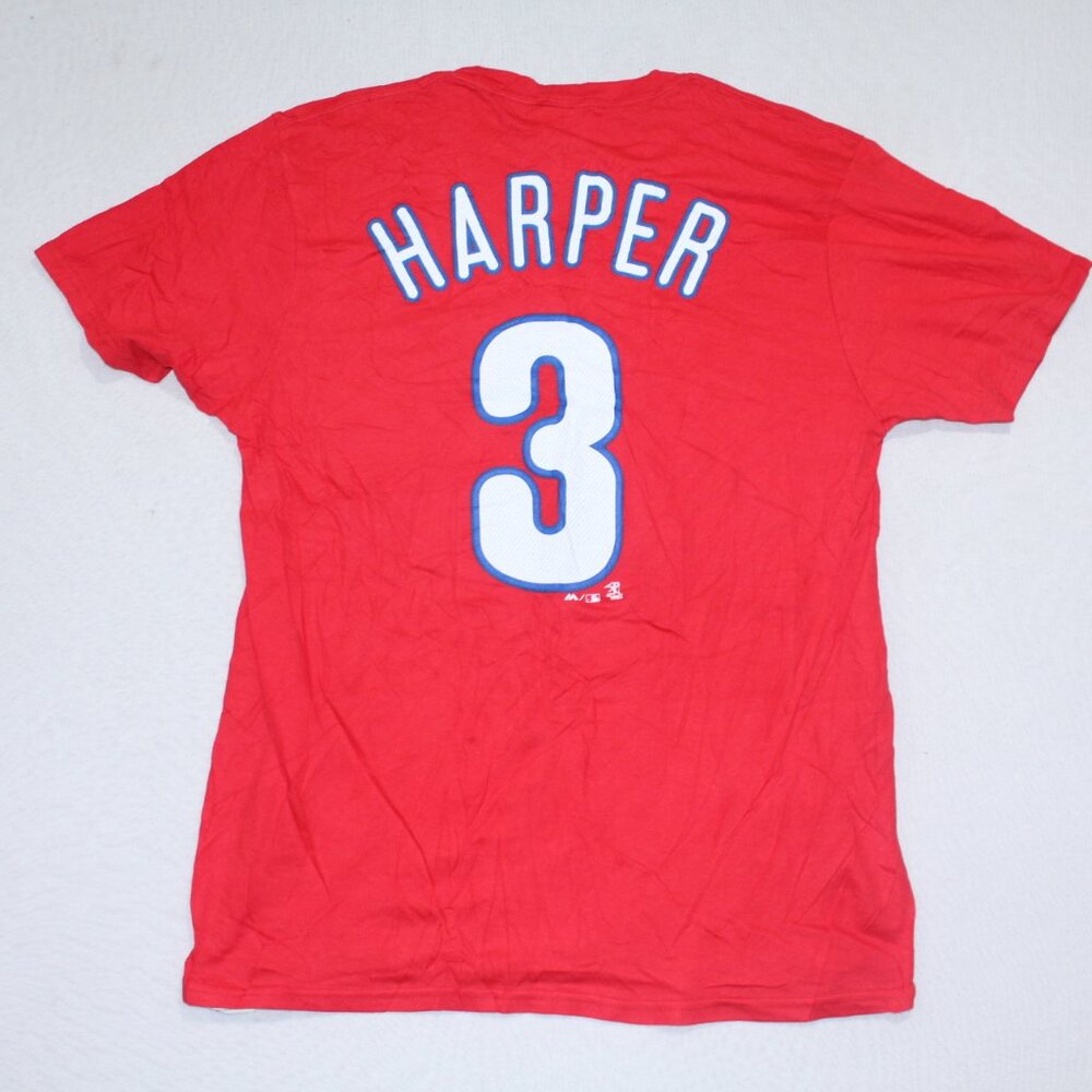 MLB Philadelphia Phillies Men Red Tee Shirt Harper 3 Majestic Size Large - Picture 4 of 10